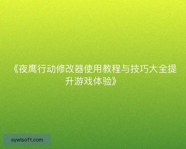 《夜鹰行动修改器使用教程与技巧大全提升游戏体验》